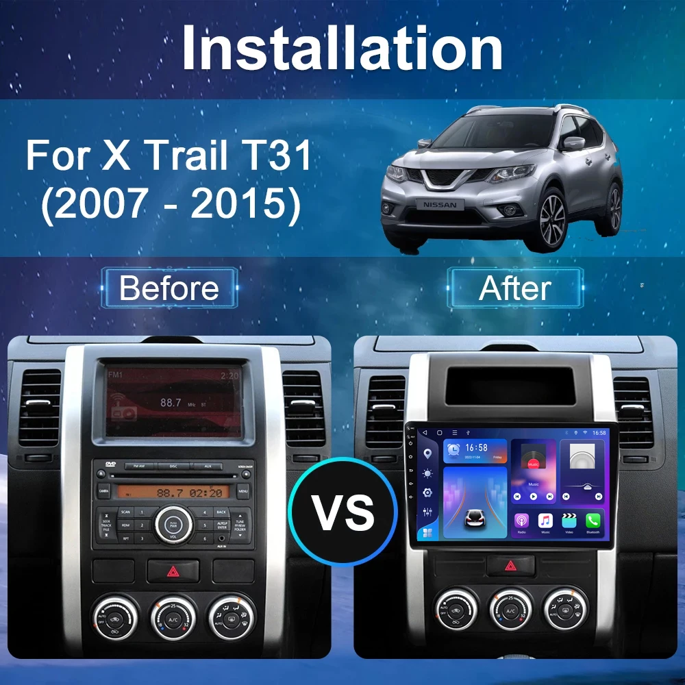 Autó hifi, Multimédia, Videó Lejátszó, Navigáció GPS-2 Din 4G Android 13 Auto Carplay Nissan X Trail T31 2007 - 2015 Qashqai