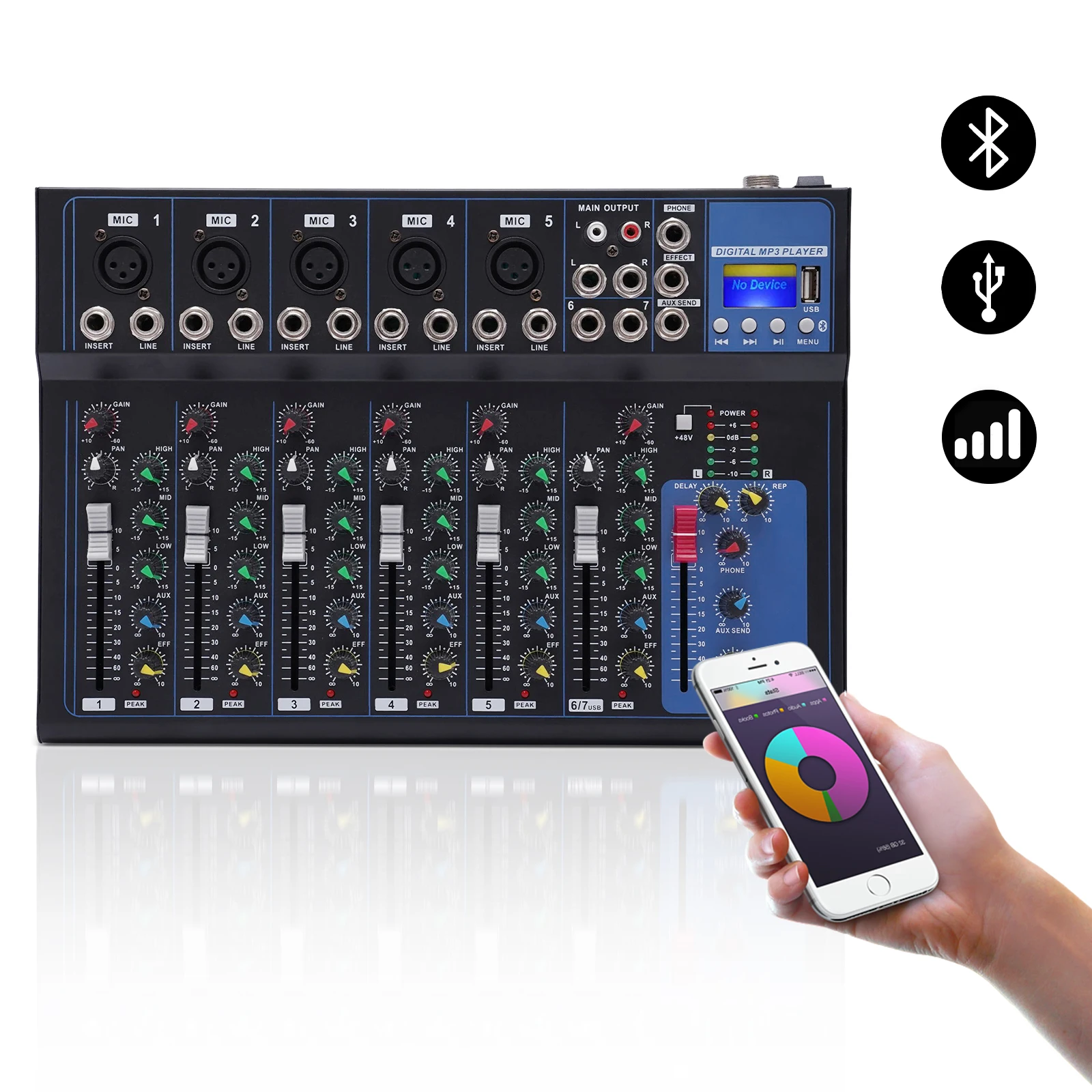 Bluetooth Hordozható Audio Mixer w/USB DJ Hang keverőpult MP3 Jack 48V Hatalom a Számítógép Felvétel A Stúdió Felvétel
