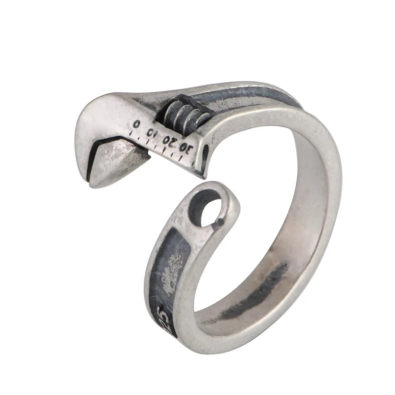 MAYONES Igazi S925 Ezüst Gyűrű, Retro, Régi Divat Design Motoros Férfi Csavarkulcs Testület Ezüst Gyűrű Ékszer
