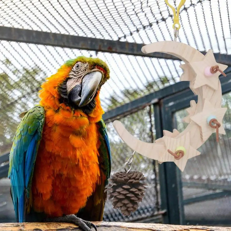 Papagáj Gyűjtögető Játék Természetes Fa Papagáj Papagáj Játék Játékok-Val A Hold Kötőfék, Meg Toboz Sügér Állni Parrotlet Afrikai