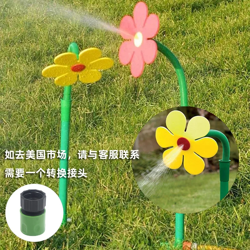 Zöld fémkart kert öntözés kerti öntözés egyetemes napraforgó sprinkler zuhany, kerti locsoló
