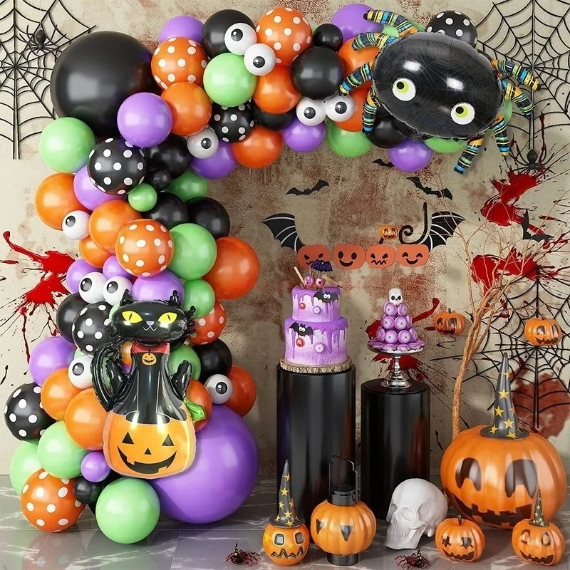 Új Happy Halloween Lufi Garland Arch Rózsaszín Lila Latex Léggömb Szellem Fólia Léggömb Halloween Party Dekoráció Bat Matrica